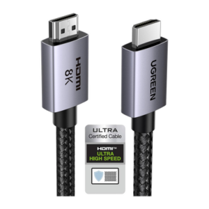 Cable HDMI 2.1 de 8K@60Hz | 2 Metros (6.56 Pies) | 48Gbps | HDR10+ | 3D Inversivo | eARC | Dolby ATMOS | VVR | QMS | QFT | ALLM | 3 Modos de Visualización | Certificado HDMI 8K | Niquelado | Nylon Trenzado | Carcasa de Aluminio