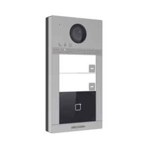 Videoportero IP 2 Megapixel / Llamada y Apertura Remota desde App Hik-Connect (requiere monitor) / PoE / Exterior IP65 + Antivandalico IK08 / 2 Departamentos / Apertura con Tarjeta / Soporta 2 Puertas y hasta 6 Monitores