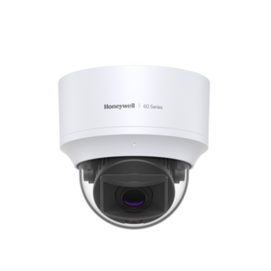 Domo IP 5 MP / Lente Mot. 7 a 22 mm / Interior / 30 mts IR / H.265 / NDAA / ONVIF / IP52 / IK10 / Detección Sabotaje / Movimiento / Rostros / Intrusión / Merodeo / Objeto Abandonado / Audio I/O / PoE / Serie 60 / Honeywell Security