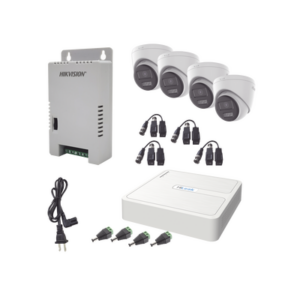 Kit HiLook Audio Bidireccional TurboHD 1080p / DVR 4 Canales / 4 Cámaras Eyeball (Exterior) con Bocina y Microfóno Integrado / 1 Fuente de Poder / Accesorios