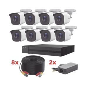 Kit TurboHD / DVR 8 Canales 1080p Lite / 8 Cámaras bala 1080p metalicas / 8 cables de 20 metros / 2 fuentes de 4 canales