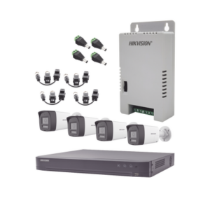 Kit Audio Bidireccional TurboHD 4K-3K / DVR 4 Canales 4K / 4 Cámaras Bala (Exterior) con Bocina y Microfóno Integrado 3K / 1 Fuentes de Poder / Accesorios