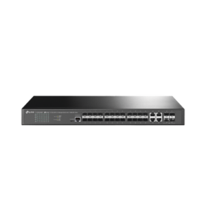 Switch de Fibra Óptica L2+ Omada / 24 puertos SFP 1GE / 4 Puertos Combinados SFP+/RJ45 Gigabit / 2 Puertos Consola RJ45|micro-SUB / Administración Centralizada Omada o Stand-Alone / Compatile con IPv6 / Multicast IGMP